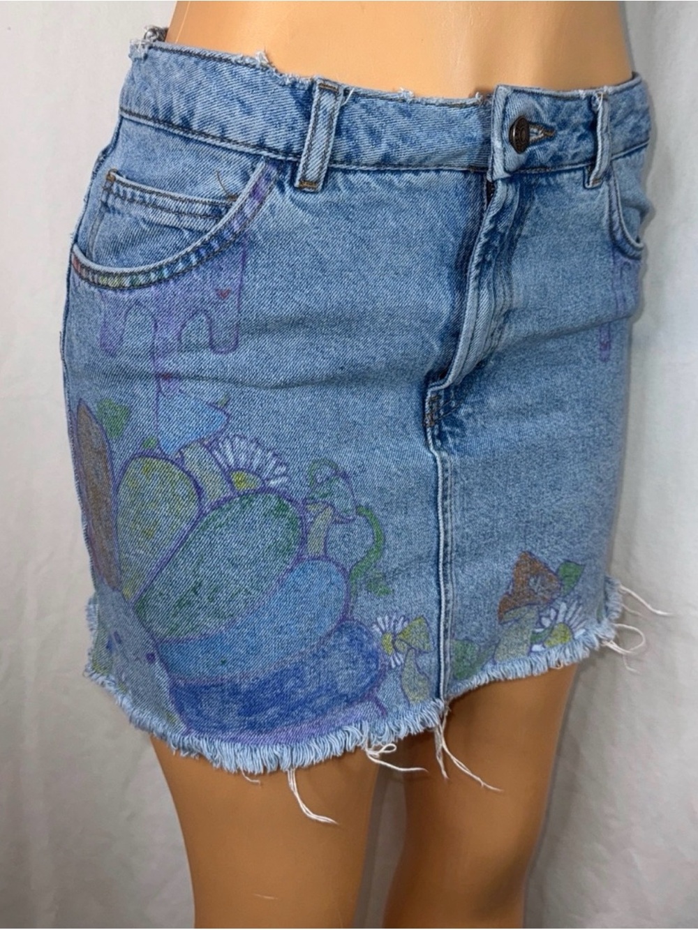 Painted Light Blue Denim Mini Skirt